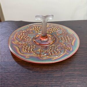 Iridescent Glass Art Plate with Grapevine Design
